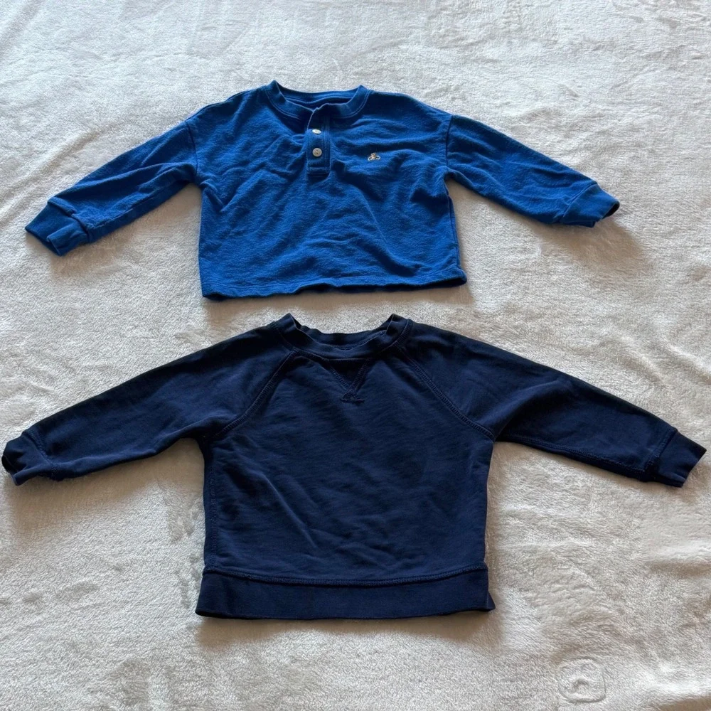 Baby Gap Blue‎ Teddy Bear Long Sleeve Henley Shirt & Navy Sweatshirt 2T Bundle